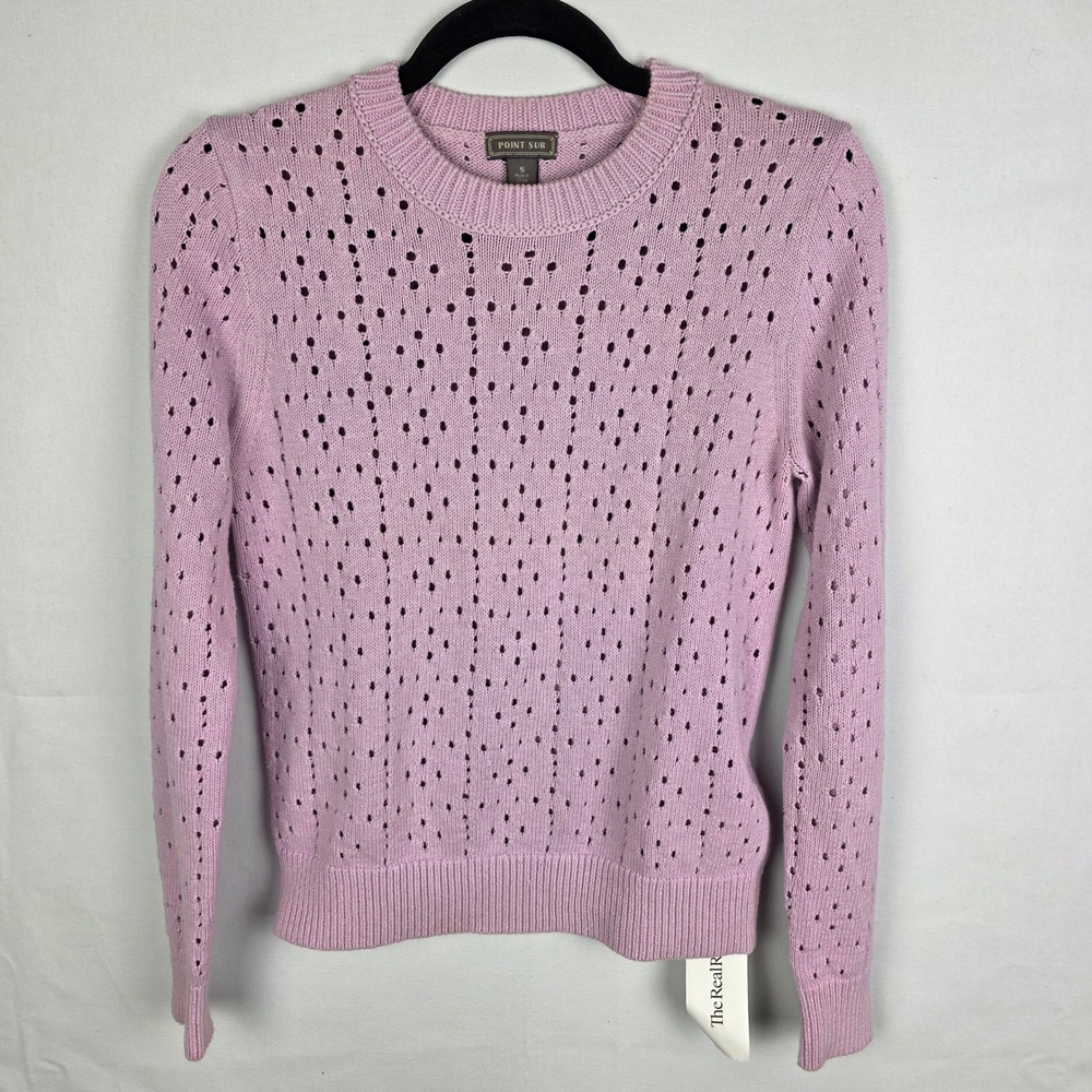 Point Sur J.Crew Lavender Purple Eyelet Pointelle‎ Cotton Sweater Womens Small